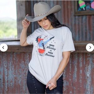 Graphic Tee with Cowgirl and Whiskey Design - Boyfriend fit